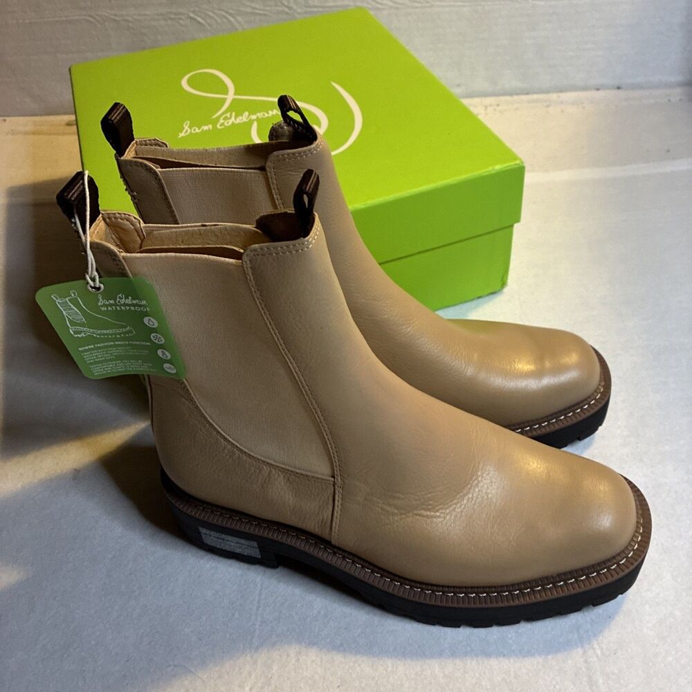 Sam Edelman Laguna Women’s Boots 10W Wide Tan Sesame Leather Chelsea Waterproof